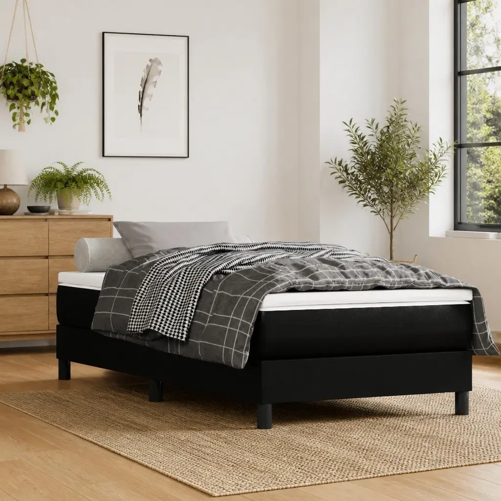 Box Spring Bed Black Faux Leather Frame Pocket Spring Mattress 100x200cm