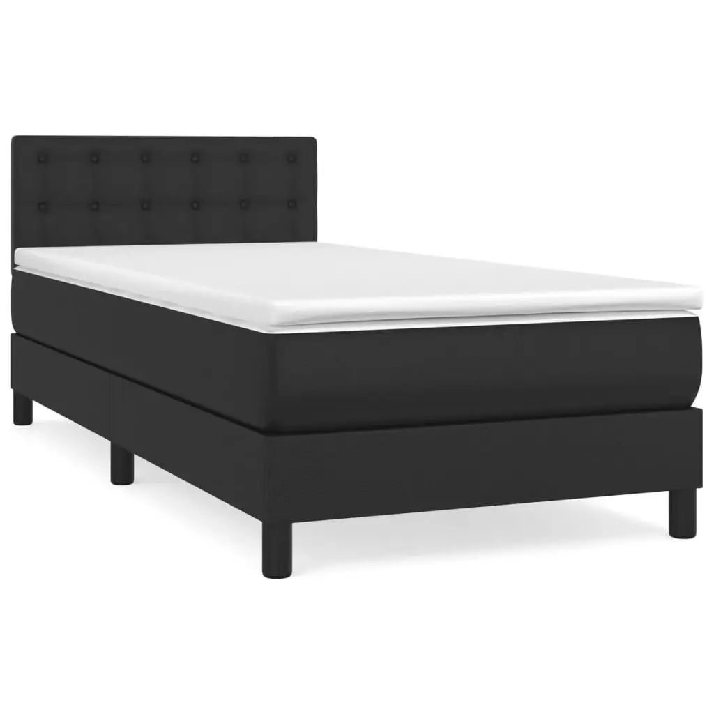 Box Spring Bed Black Faux Leather with Pocket Spring Mattress 100x200 cm Adjustable Headboard