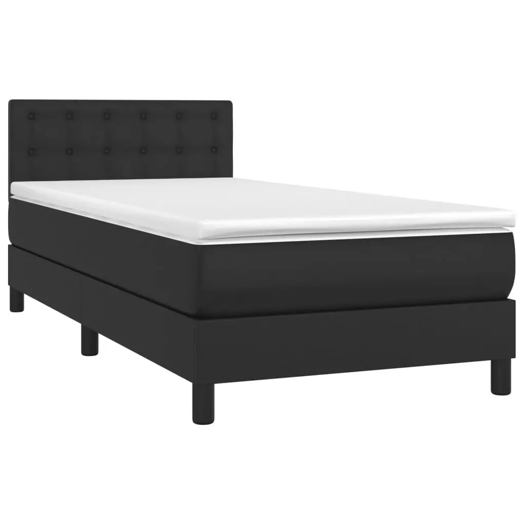 Box Spring Bed Black Faux Leather with Pocket Spring Mattress 100x200 cm Adjustable Headboard