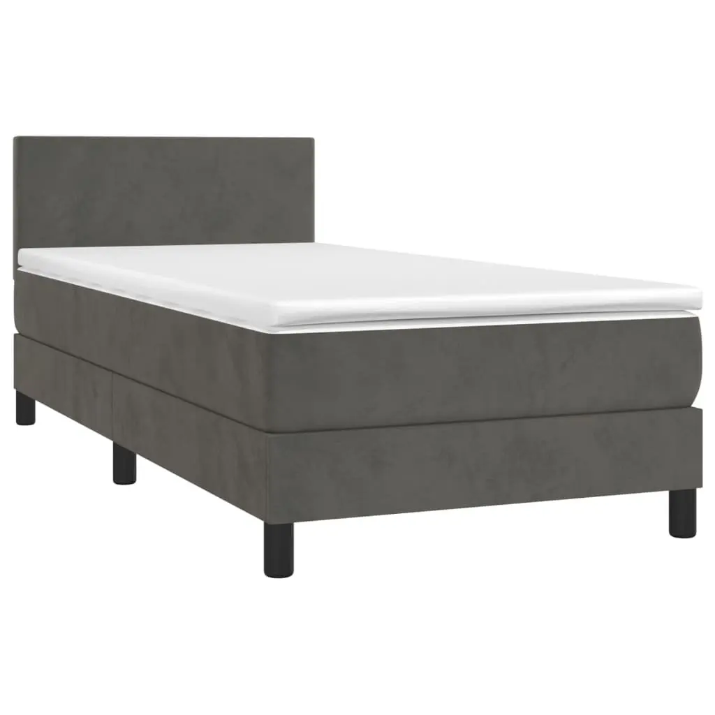 Box Spring Bed Pocket Spring Mattress 100x200 cm Grey Velvet Adjustable Headboard