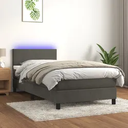 Box Spring Bed with Mattress LED Grey 100x200cm Adjustable Headboard