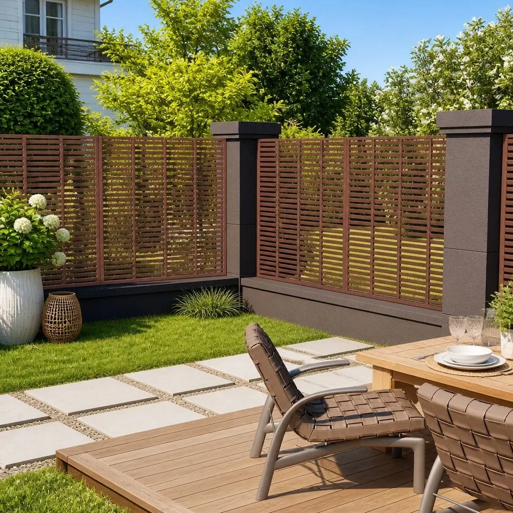 Louver Fence Panel Wood Plastic Composite 180x180cm Brown Outdoor Privacy Screen