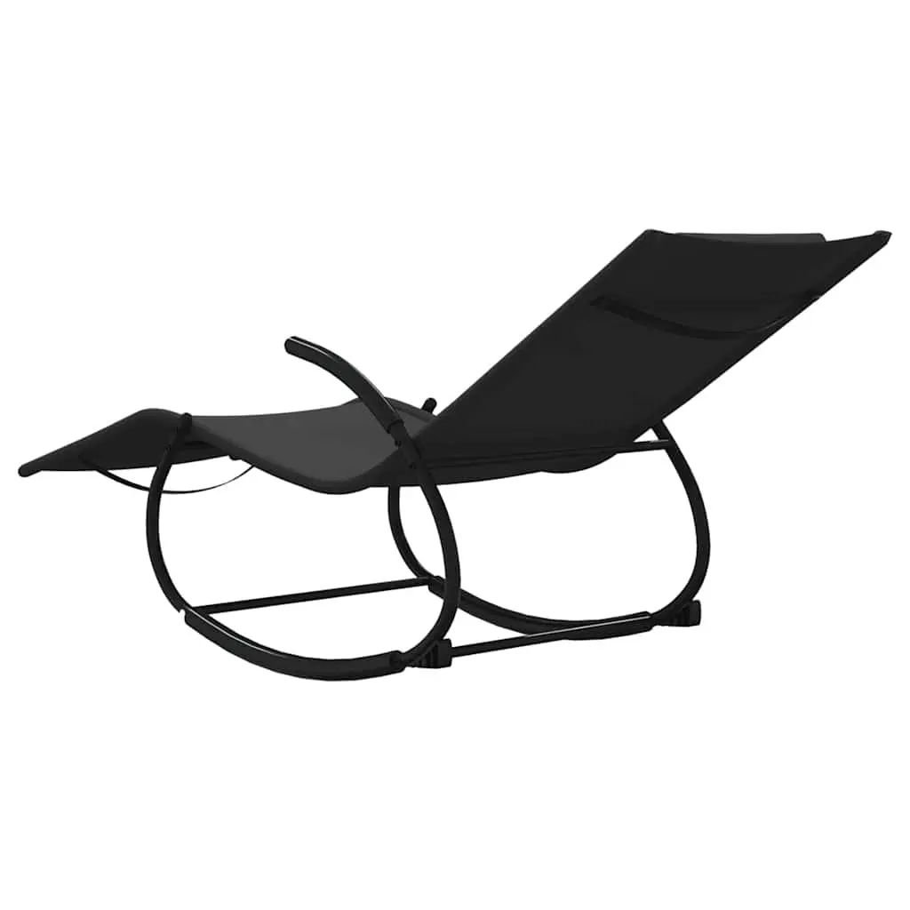 Rocking Sun Lounger Black Steel Frame Textilene Mesh Outdoor Garden Relaxation