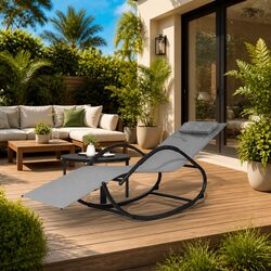 Practical Grey Steel Rocking Lounger for Outdoor Use