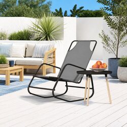 Rocking Sun Lounger Grey Outdoor Lounge Chair Steel Textilene Relaxation Seat