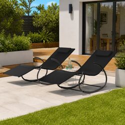 Practical Black Steel Rocking Lounge Chairs 2 pcs for Outdoors