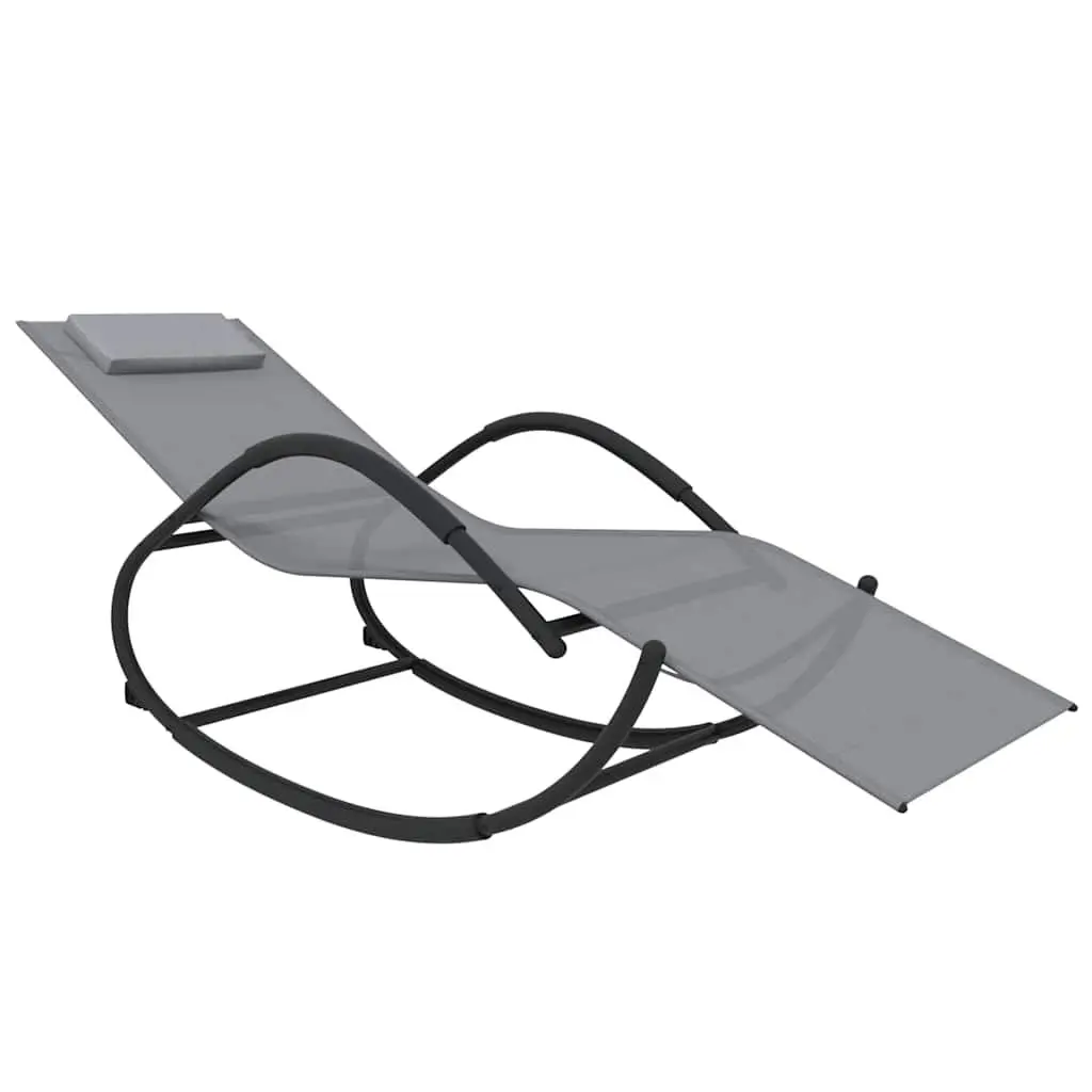 Rocking Sun Loungers Powder-coated Steel Grey 2 Piece Set Outdoor Garden Relaxation Swing Lounger