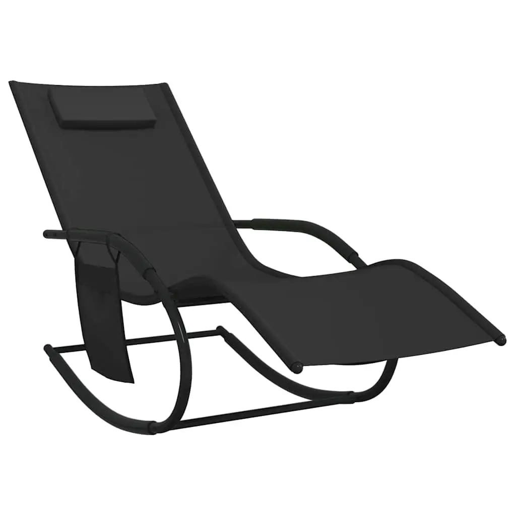 Rocking Chairs Outdoor Seating 2 Pieces Ergonomic Black Textilene Steel Loungers