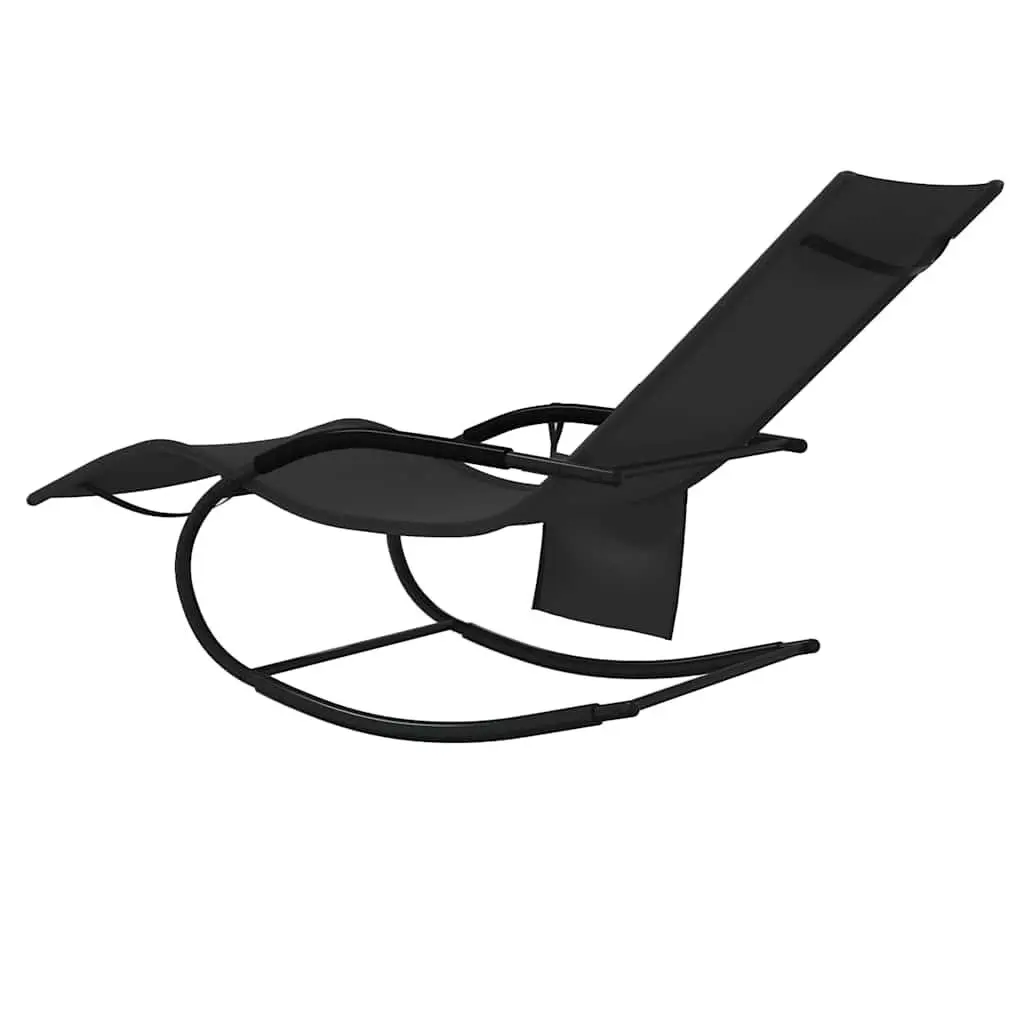 Rocking Chairs Outdoor Seating 2 Pieces Ergonomic Black Textilene Steel Loungers
