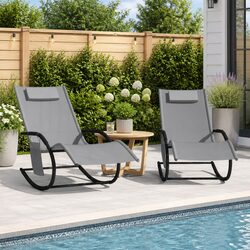 Set of 2 Rocking Sun Loungers in Grey Steel for Your Garden