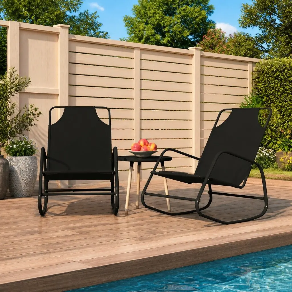 Rocking Sun Lounger Chair Textilene Mesh Black Steel 2 pcs Outdoor Furniture