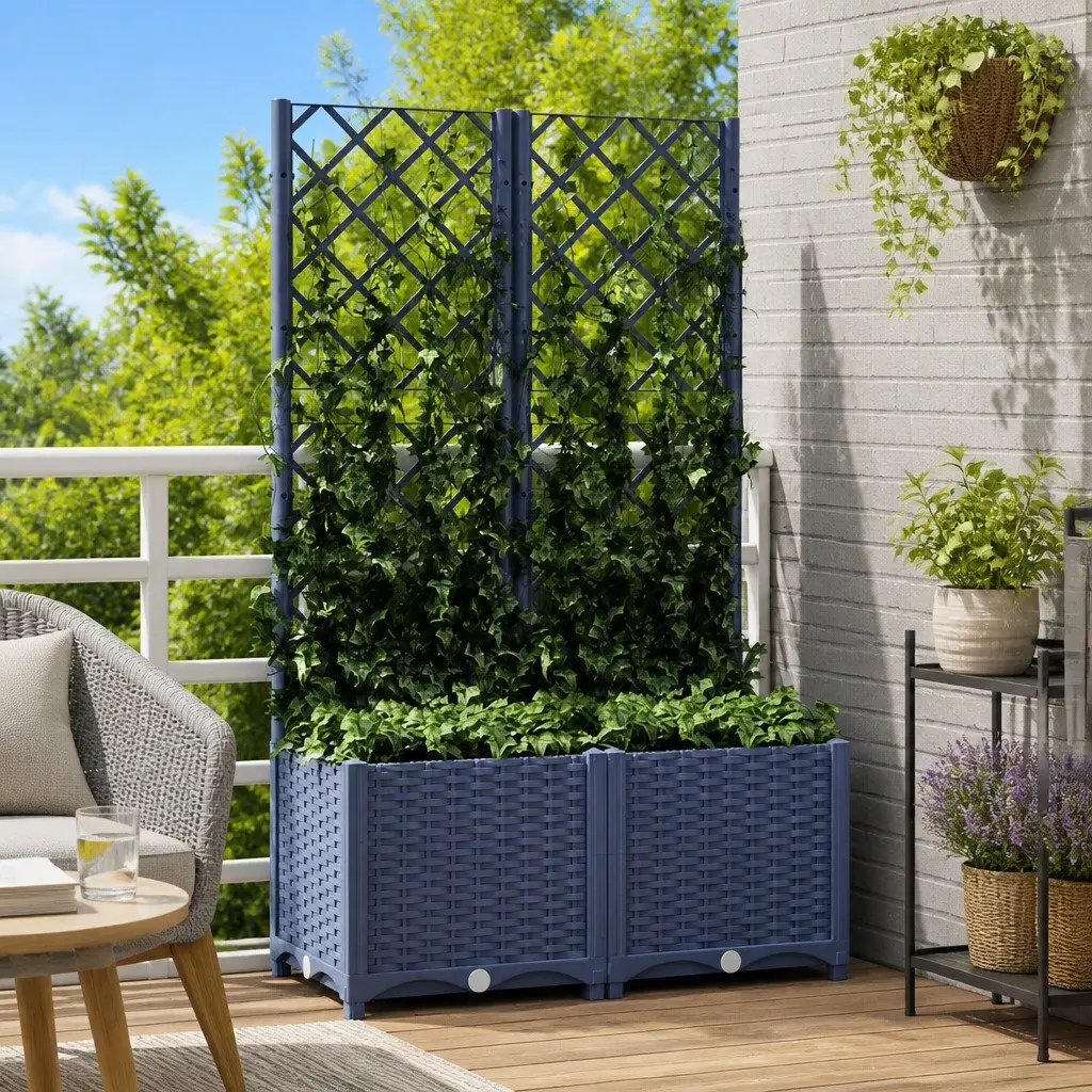 Garden Planter Grey PP with Trellis for Climbing Plants 80 x 40 x 136 cm