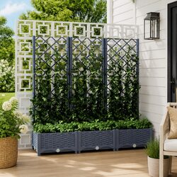 Garden Planter with Trellis Grey 120x40x121.5cm Outdoor Climbing Plant Support