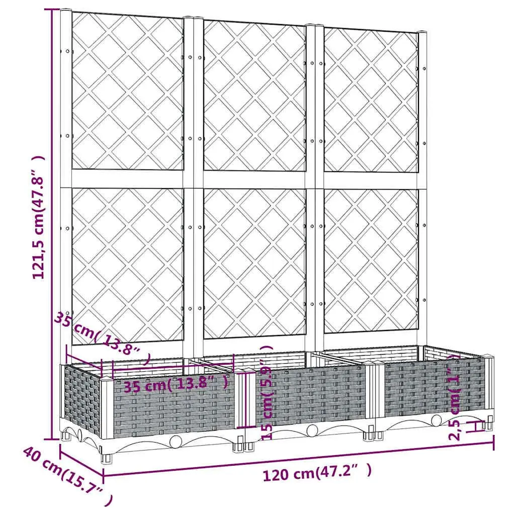 Garden Planter with Trellis Grey 120x40x121.5cm Outdoor Climbing Plant Support