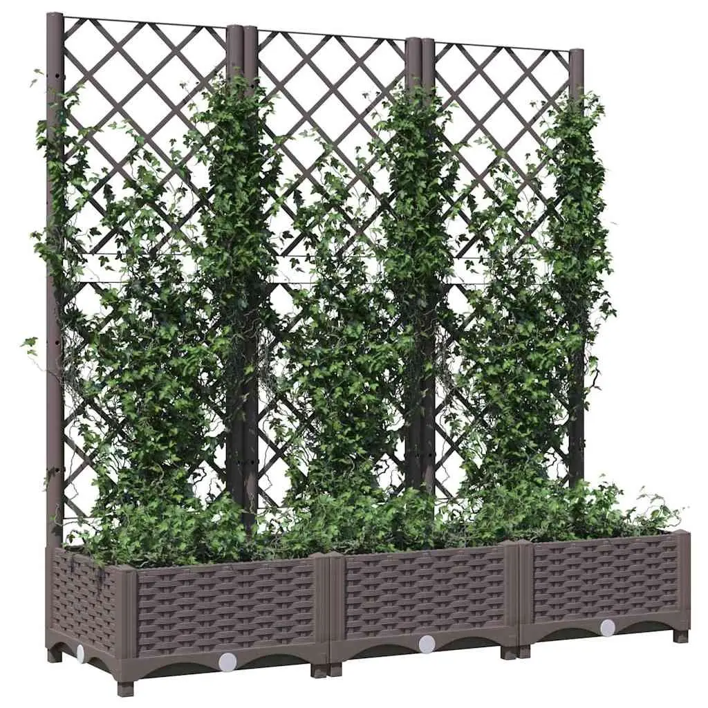 Garden Planter PP Brown 120 x 40 x 121.5 cm with Trellis for Climbing Plants