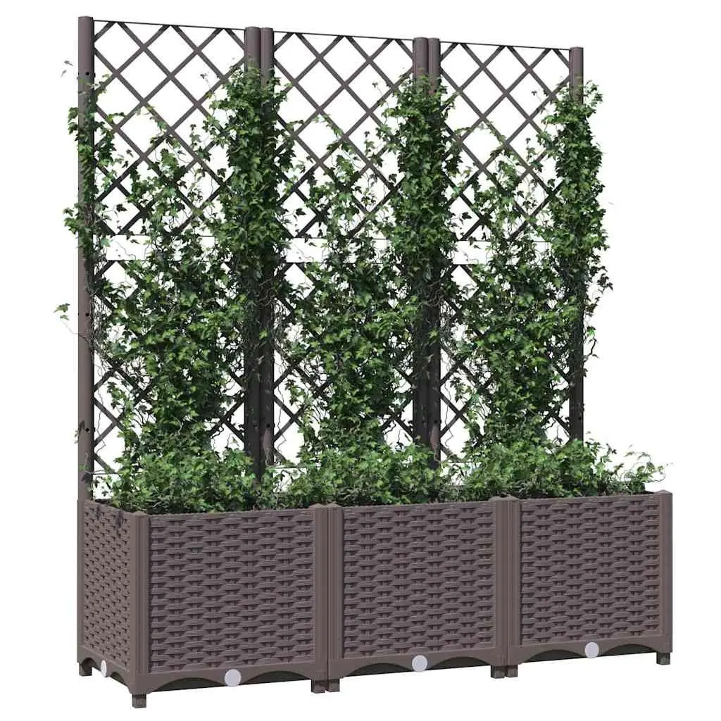 Garden Planter with Trellis Brown Outdoor Climbing Plants Support Flowers Pots