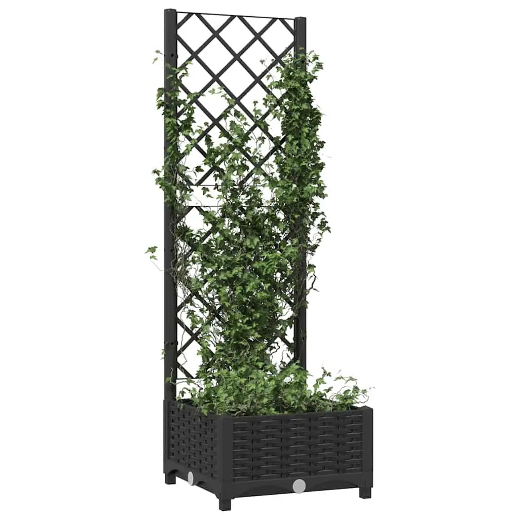 Garden Planter Black PP Outdoor Planter Box with Trellis for Climbing Plants 40 x 40 x 121.5 cm