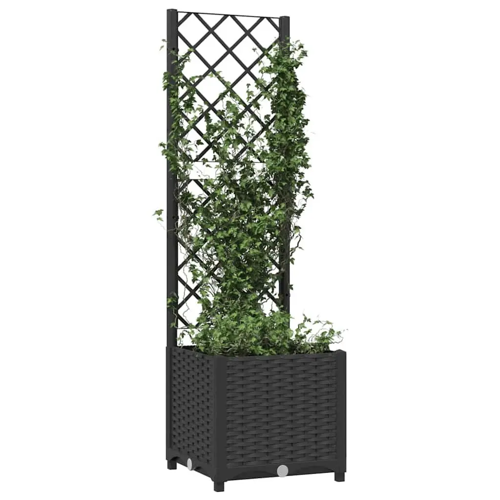 Garden Planter with Trellis Weather-Resistant Black 40x40x136cm for Climbing Plants and Flowers Support