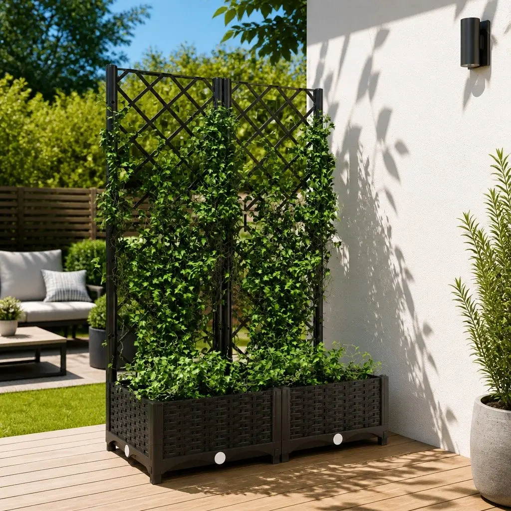 Garden Planter with Trellis Weather-Resistant Black 80 x 40 x 121.5 cm