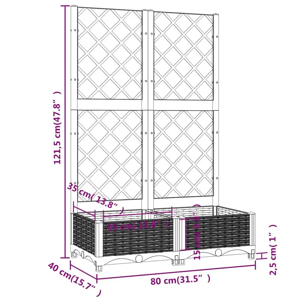 Garden Planter with Trellis Weather-Resistant Black 80 x 40 x 121.5 cm