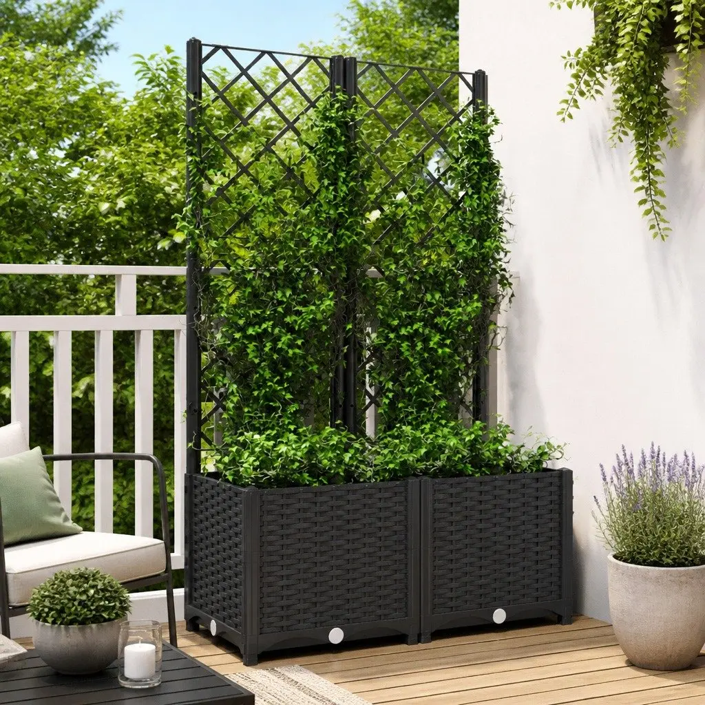 Garden Planter PP Black 80x40x136cm with Integrated Trellis for Climbing Plants Support
