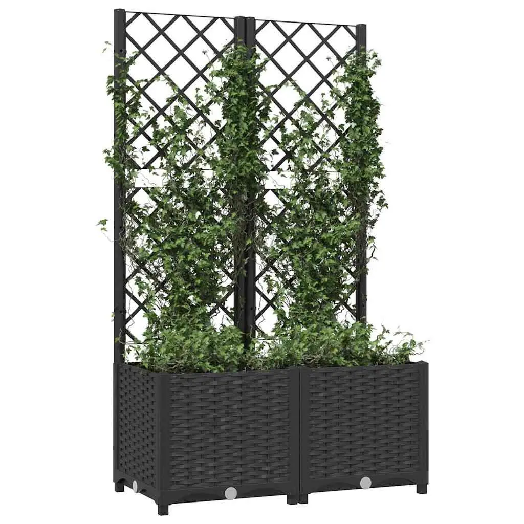 Garden Planter PP Black 80x40x136cm with Integrated Trellis for Climbing Plants Support