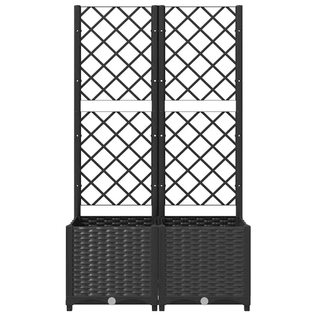 Garden Planter PP Black 80x40x136cm with Integrated Trellis for Climbing Plants Support