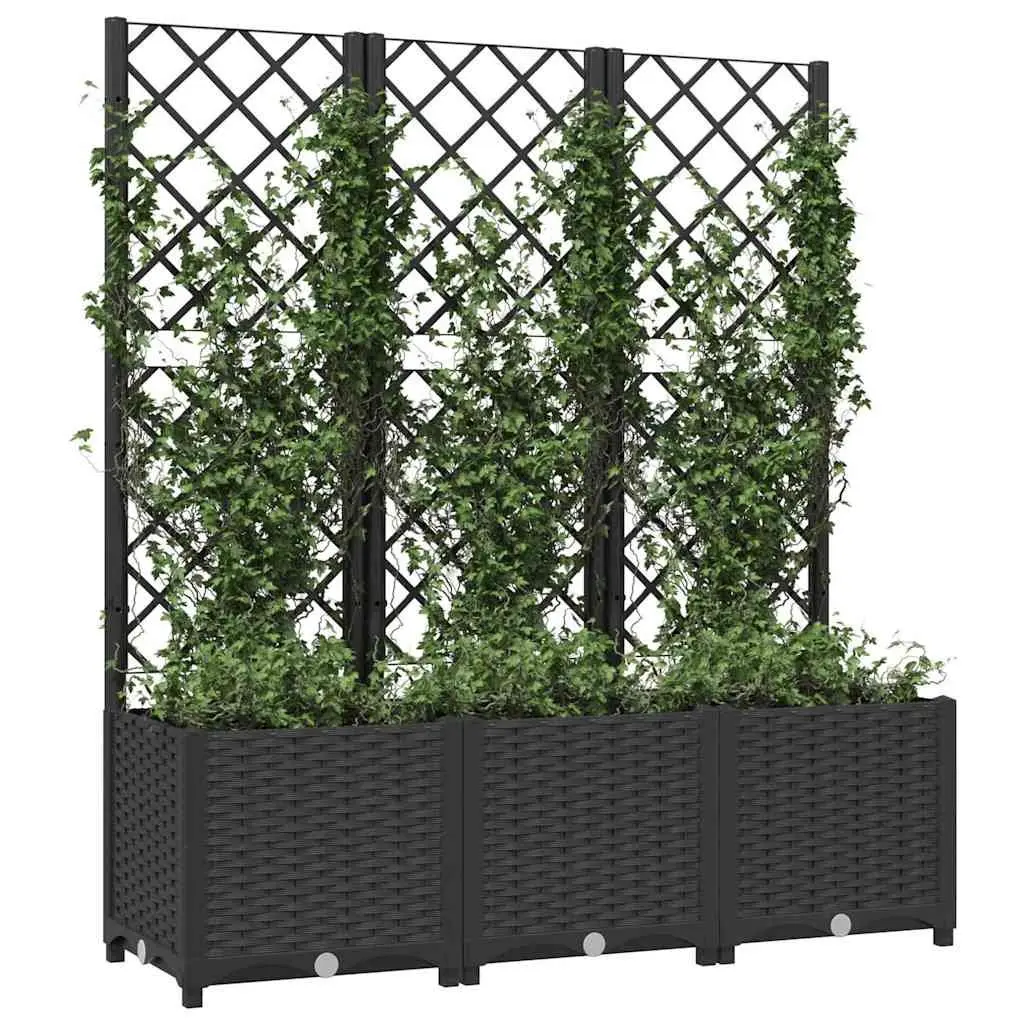 Raised Garden Planter with Trellis Polypropylene 120x40x136cm Black