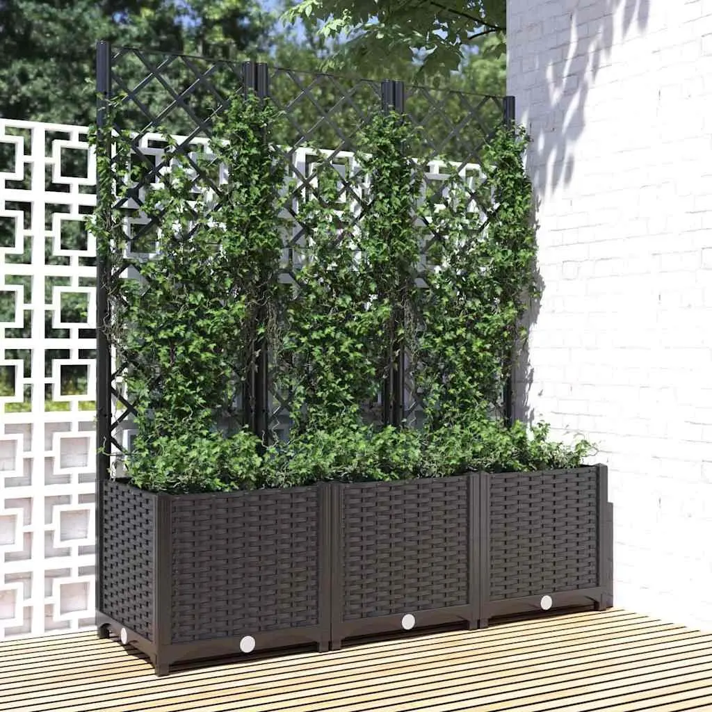 Raised Garden Planter with Trellis Polypropylene 120x40x136cm Black