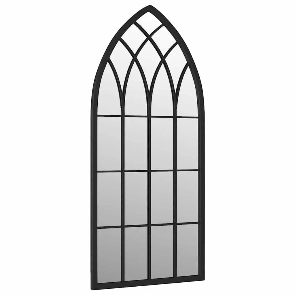 Outdoor Wall Mount Mirror Iron Rust Effect 100x45 cm Black Garden Decor Reflective Feature