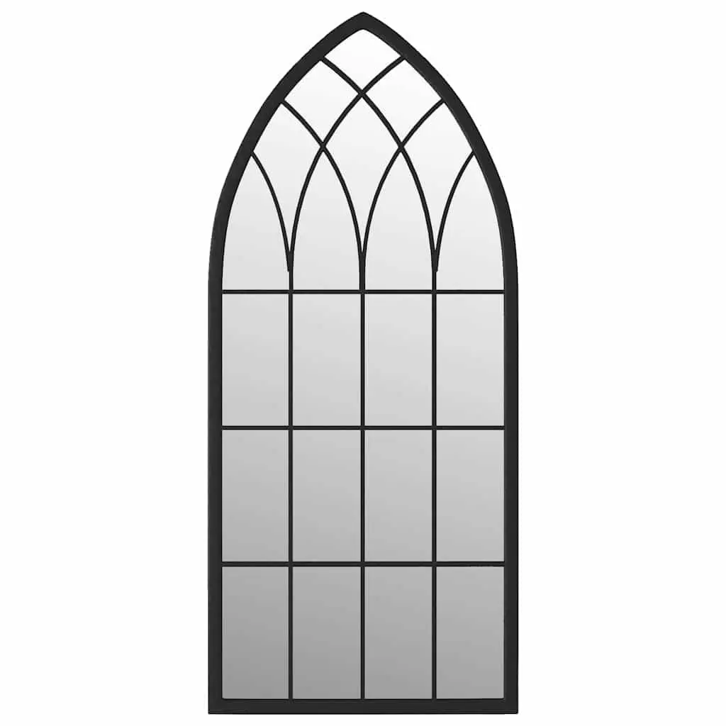 Outdoor Wall Mount Mirror Iron Rust Effect 100x45 cm Black Garden Decor Reflective Feature