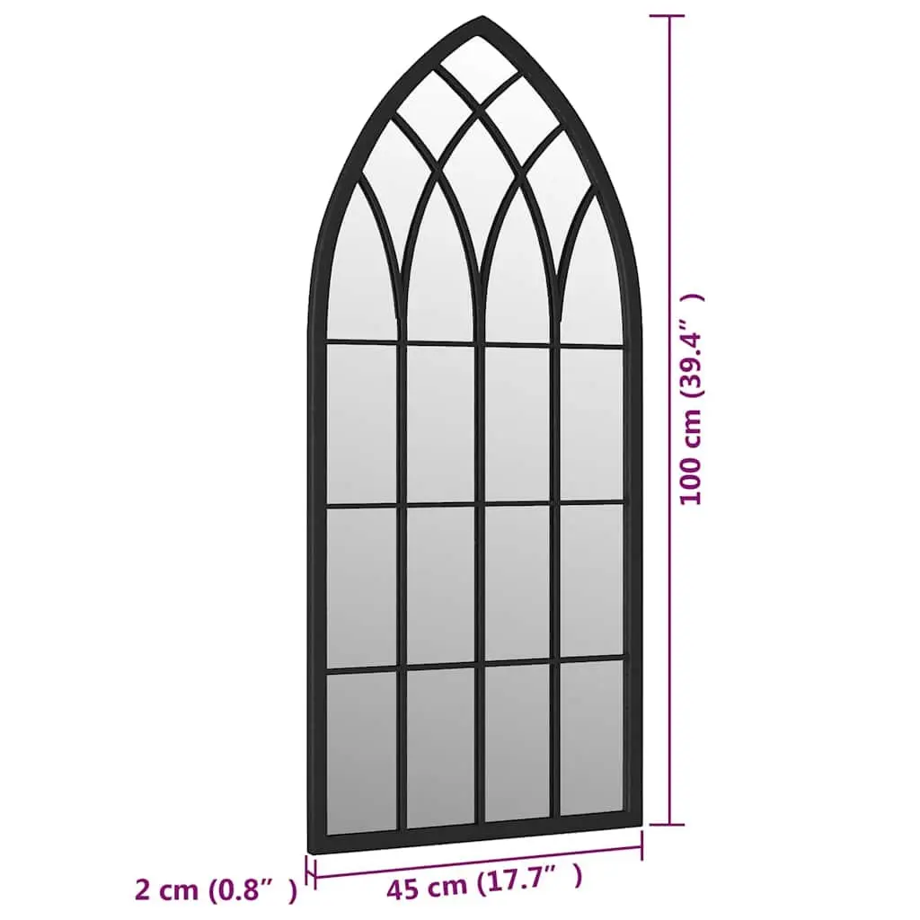 Outdoor Wall Mount Mirror Iron Rust Effect 100x45 cm Black Garden Decor Reflective Feature
