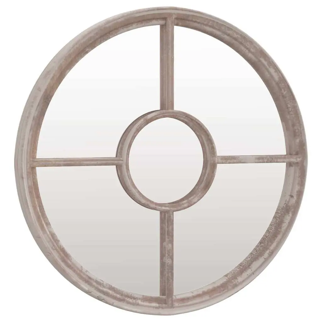 Round Iron Frame Mirror 60cm Cream Outdoor Decor Garden Wall Mount