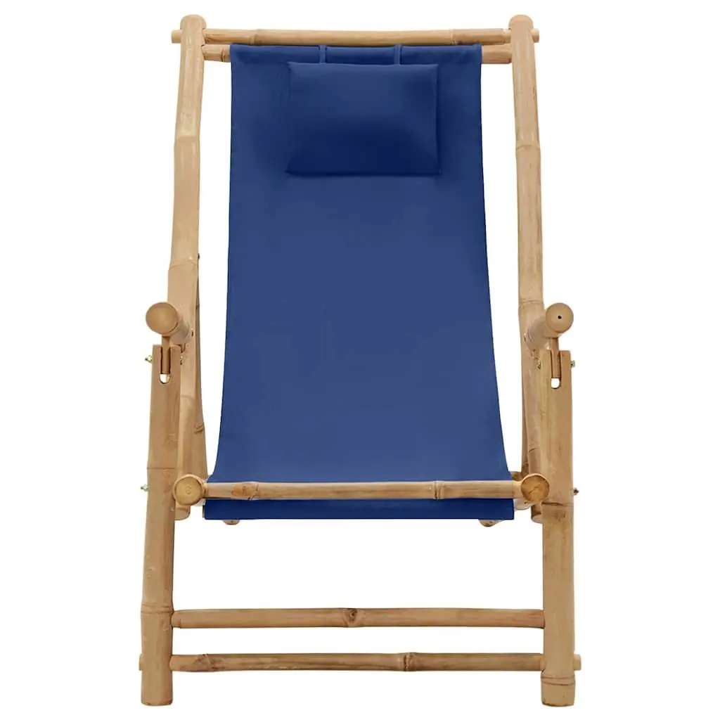Outdoor Deck Chair Bamboo Frame Canvas Seat Adjustable Backrest Navy Blue