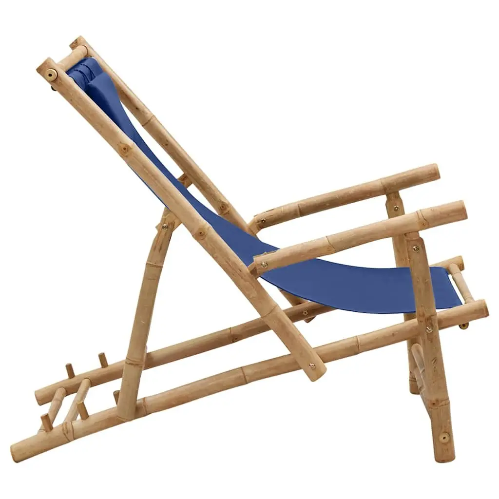 Outdoor Deck Chair Bamboo Frame Canvas Seat Adjustable Backrest Navy Blue