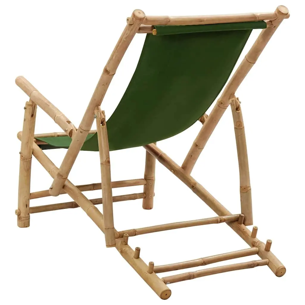 Deck Chair Bamboo Frame Canvas Seat Adjustable Backrest Green