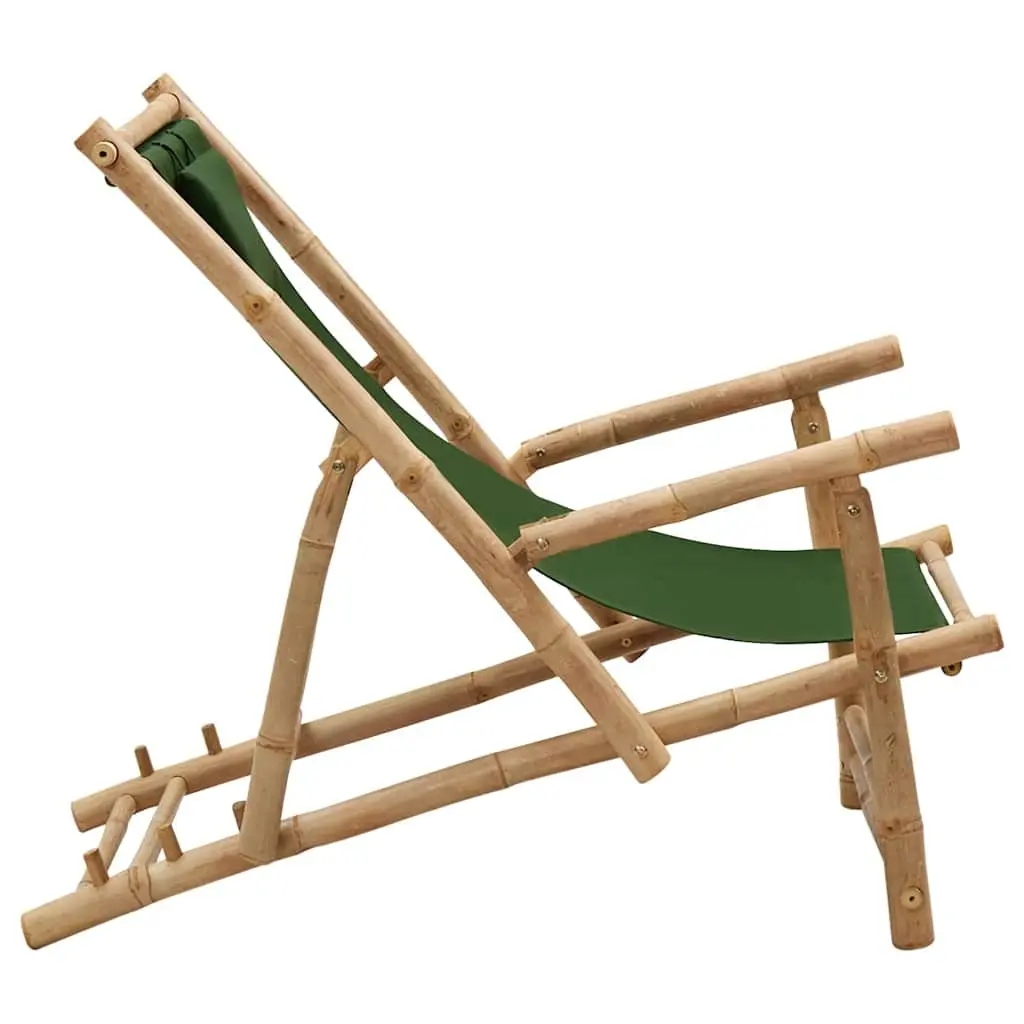 Deck Chair Bamboo Frame Canvas Seat Adjustable Backrest Green