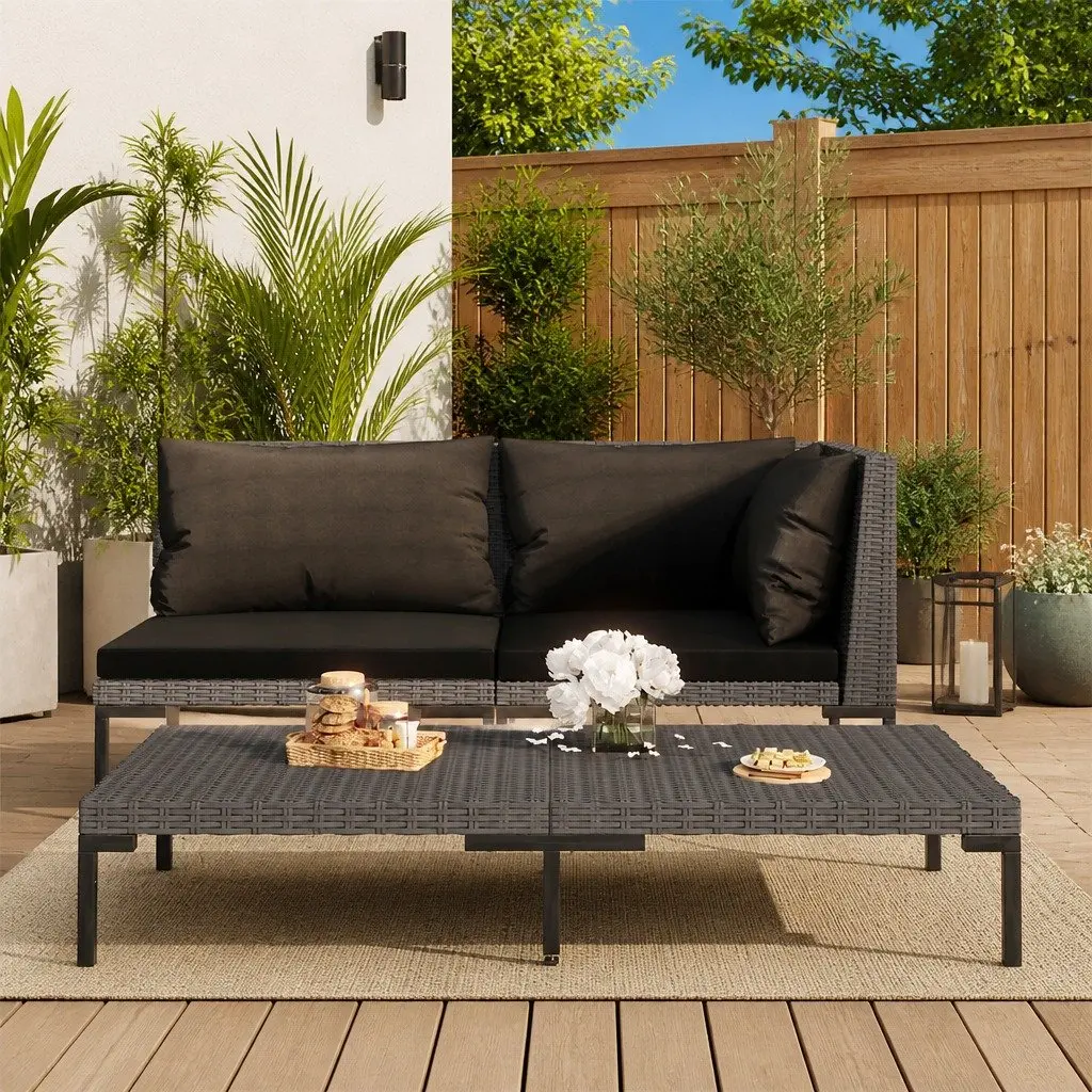 Outdoor Sofa Half Round Poly Rattan Garden Furniture Grey Cushions