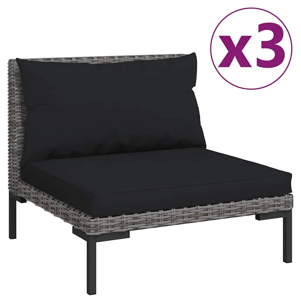 Outdoor Sectional Sofa Set Half Round Poly Rattan 3 Piece Grey with Cushions