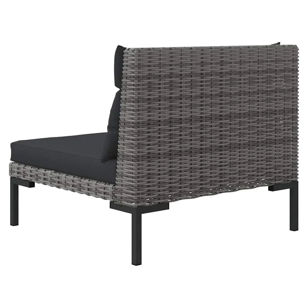 Outdoor Sectional Sofa Set Half Round Poly Rattan 3 Piece Grey with Cushions