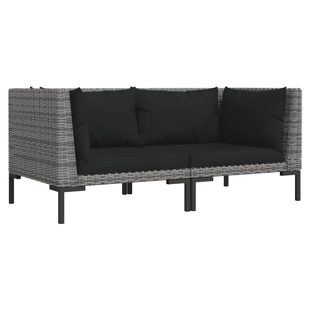 Outdoor Sectional Sofa 2pcs Half Round Rattan Garden Seating with Cushions Grey