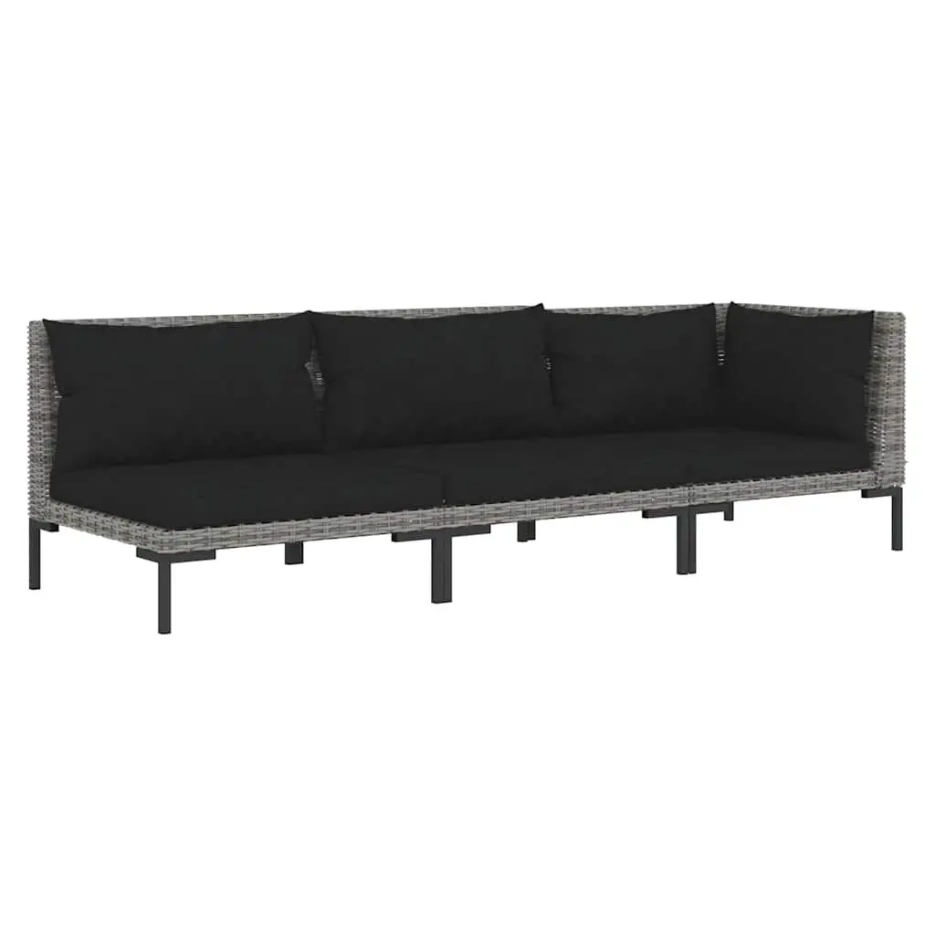 Outdoor Sofa Set 3 Piece Grey Half Round Poly Rattan Cushioned Lounge