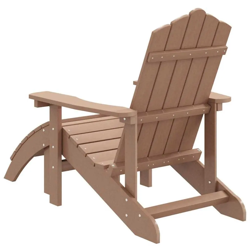 Adirondack Chair Brown Weather Resistant Outdoor Furniture with Removable Footstool for Garden Relaxation