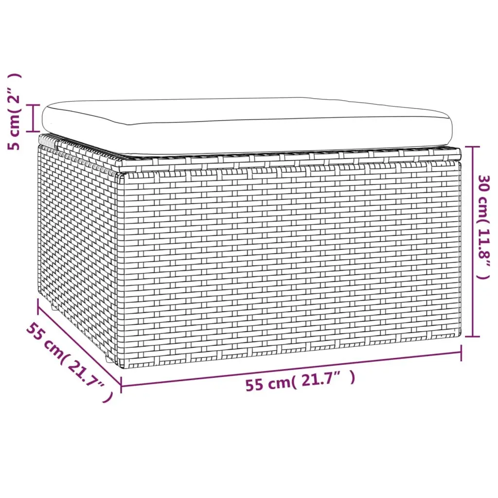 Garden Footrest Ottoman Poly Rattan Grey 55 x 55 x 30 cm with Cushion and Storage