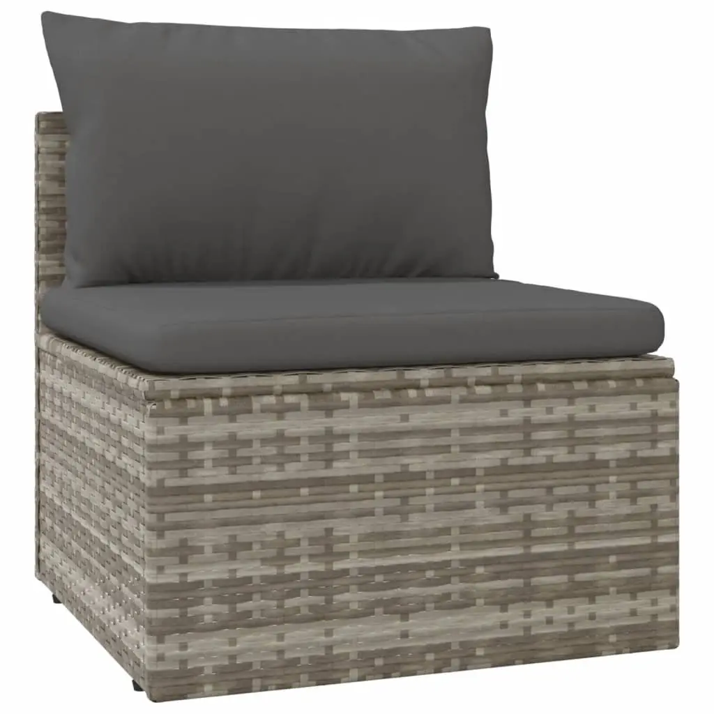 Outdoor Seating Middle Sofa Grey Poly Rattan with Cushions and Steel Frame 57x57x56cm