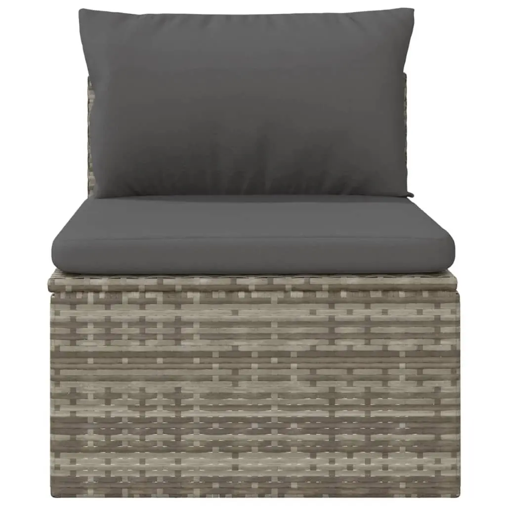 Outdoor Seating Middle Sofa Grey Poly Rattan with Cushions and Steel Frame 57x57x56cm