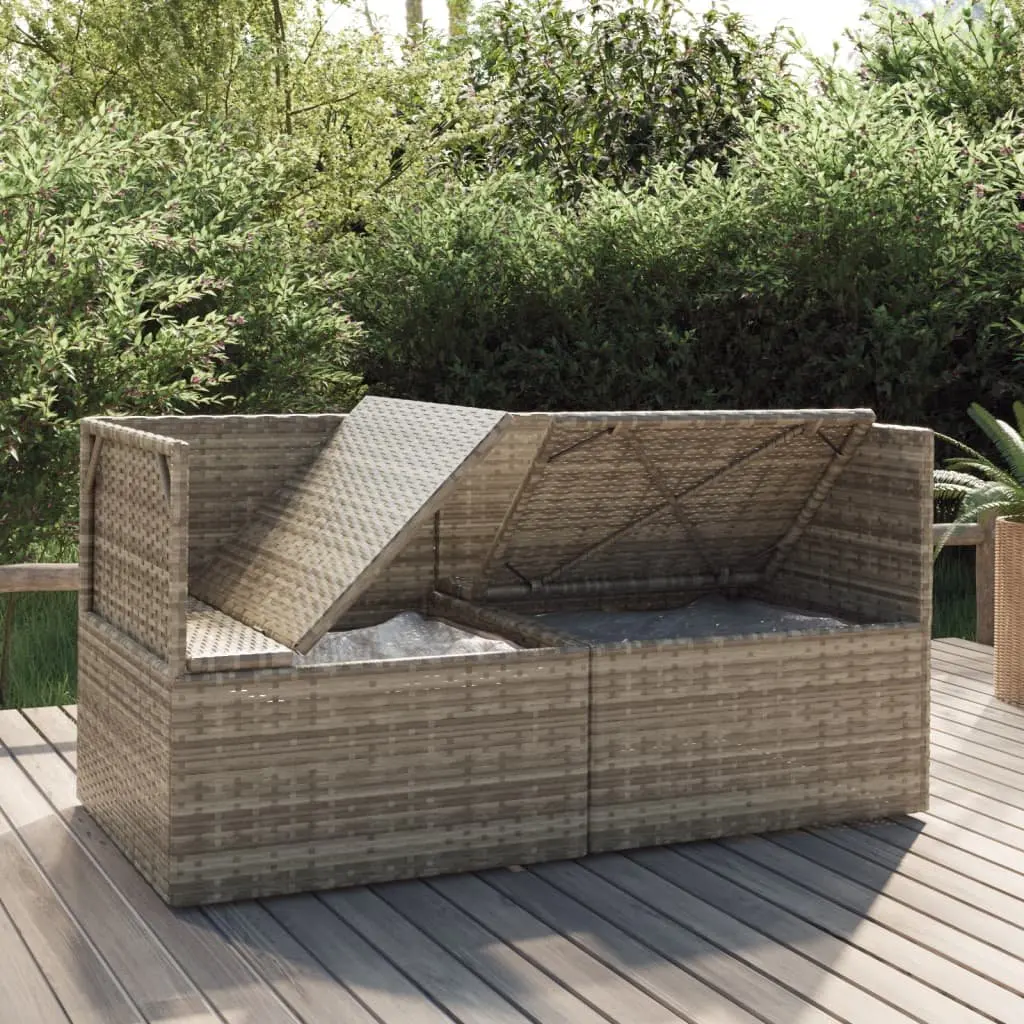 2-Seater Garden Sofa Poly Rattan Grey Outdoor Patio Lounge Couch with Cushions
