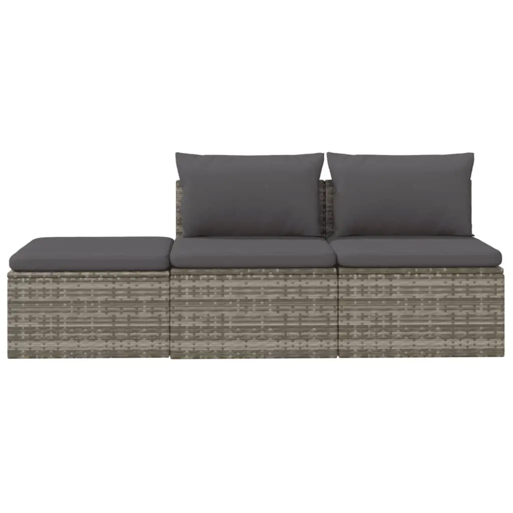 3 Piece Garden Lounge Set with Cushions Grey Outdoor Seating Poly Rattan Patio