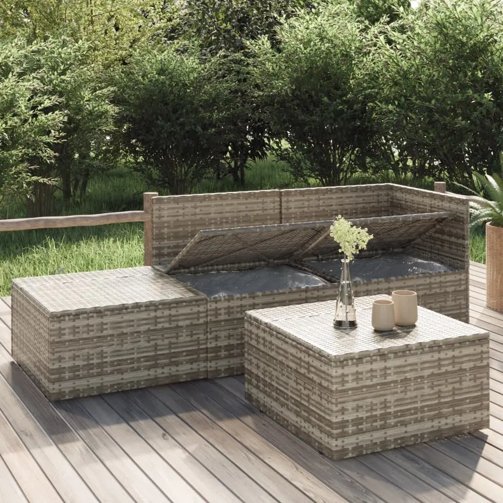 4 Piece Outdoor Garden Lounge Set Grey Poly Rattan Sofa Cushions Storage Box