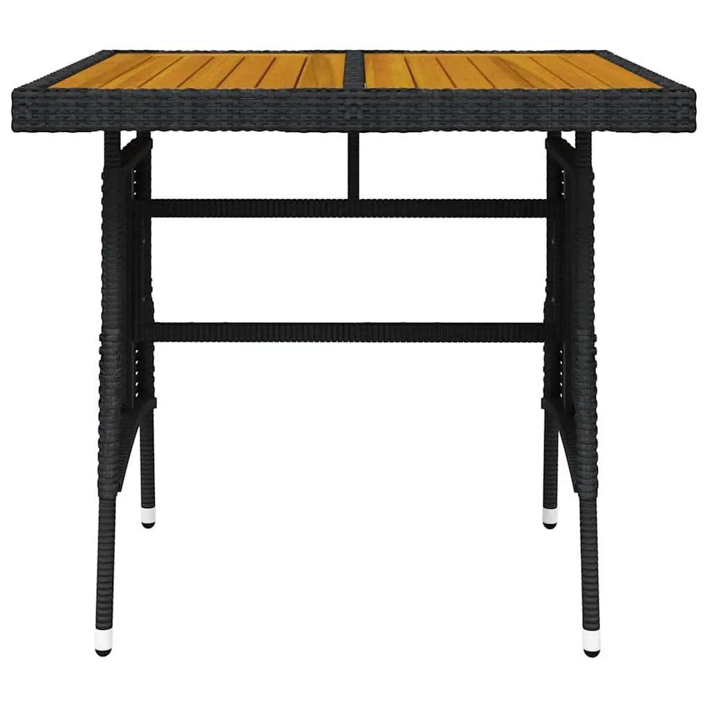 Outdoor Dining Table Acacia Wood Powder-Coated Steel Frame 70x70x72cm Black PE Rattan Weather Resistant